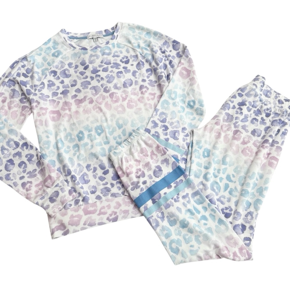 PJ Salvage Pastel Leopard Pajama Set - Blue and Purple